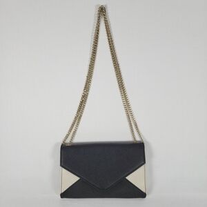 Barneys New York Black and Cream Envelope Clutch with Shoulder Chain
